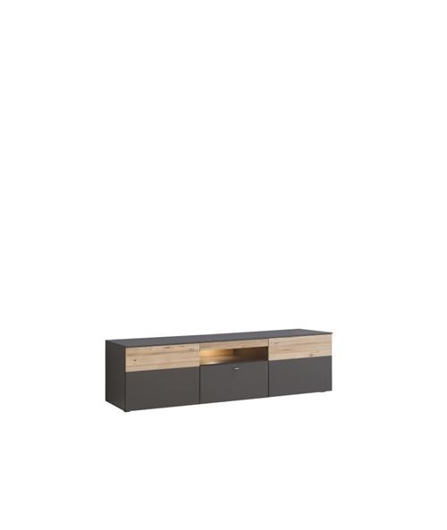 Meuble TV 2 portes, 1 tiroir + LED - Decor chene et gris - L 209,8 x P 52 x H 59,3 cm - COMO