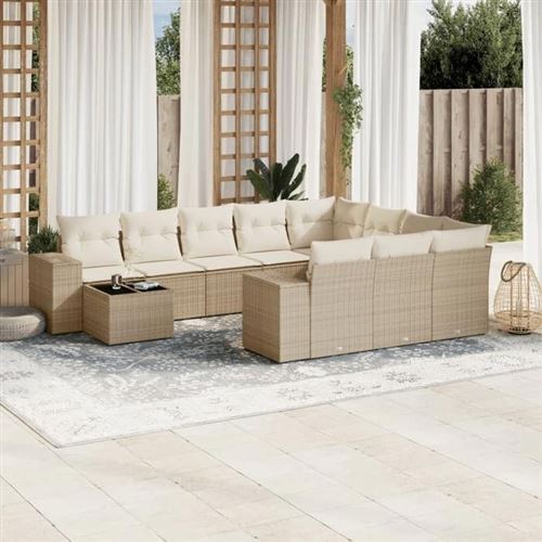  Vidaxl Salon De Jardin 11 Pcs Avec Coussins Beige R&eacute;sine Tress&eacute;e
