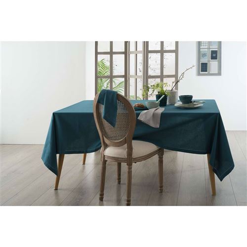 Atmosphera Nappe rectangulaire Jane en coton 240x140 cm Bleu