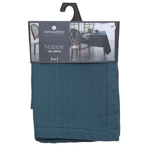 Atmosphera Nappe rectangulaire Jane en coton 240x140 cm Bleu