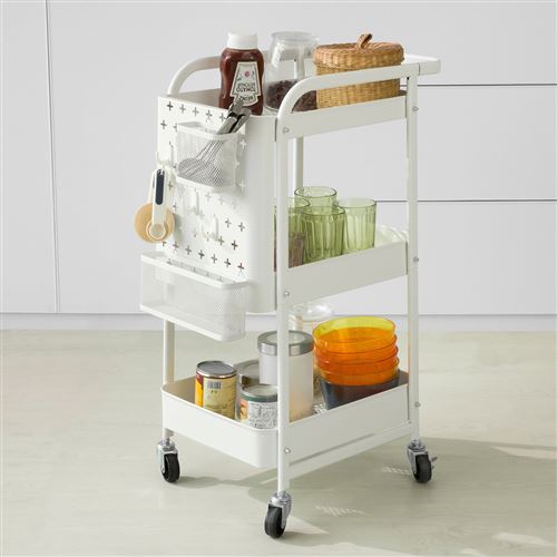 SoBuy® SVW10-W Chariot de Rangement Desserte à Roulettes avec Poignée Mobile à Etagères en Métal