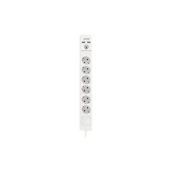 Bloc multiprises 6 prises parafoudre métallisé + prise USB