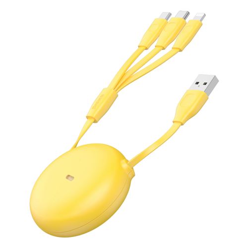 Câble de charge télescopique unidirectionnel 3 en 1 BASEUS CAMLT-TYGY USB vers Type-C/Micro/iP 3A 85cm jaune