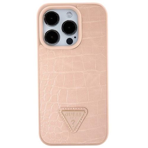 Coque pour iPhone 15 / iPhone 14 / iPhone 13 - Guess Croco Croco Triangle Metal Logo (GUHCP15SPCRTHCP) - Rose