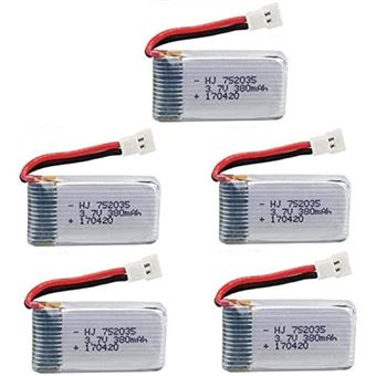 YUNIQUE Lot De 5 Batteries LiPo 3.7V 380mAh – Rechargeables Pour Hubsan X4 H107C H107D H107L – Drone RC – 38x20x7.5 Mm – 10g