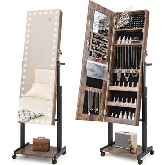 Giantex Armoire à Bijoux à Roulettes Roues Universelles(Marron Rustique) - 1