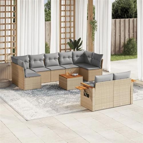 Non Communiqué Or Salon De Jardin Modulable Vidaxl Rotin Beige 10 Pieces 9 Personnes