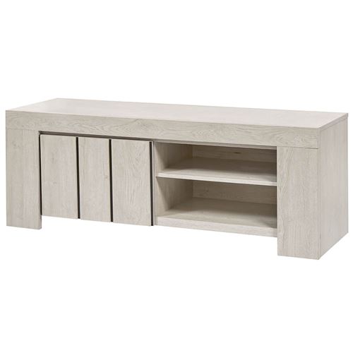 GALAAD - Meuble TV 1 Porte 2 Niches Effet Chêne Blanchi