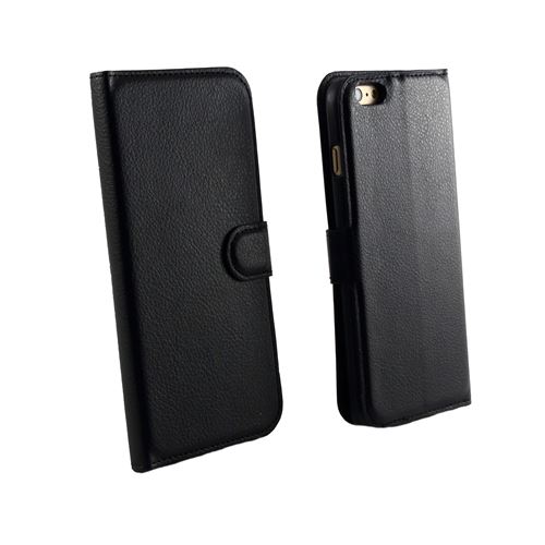 Coque pour iPhone 6 PLUS / 6S PLUS – Etui Portefeuille Noir Protection Rabat Clapet Aimanté Rangement Cartes [Phonillico®]