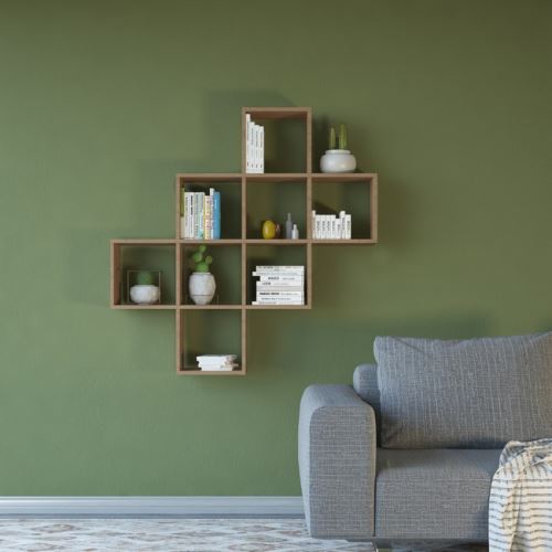 HOMEMANIA Bibliothèque Davie Meuble Murale, Étagère de Rangement - avec Compartiments - pour Séjour, Bureau - en Bois Naturel, 115 x 22 x 115 cm
