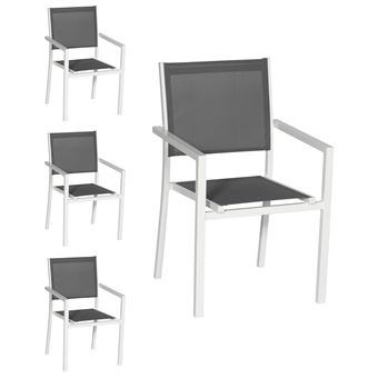 Lot de 4 chaises en aluminium blanc - textilène gris - 1