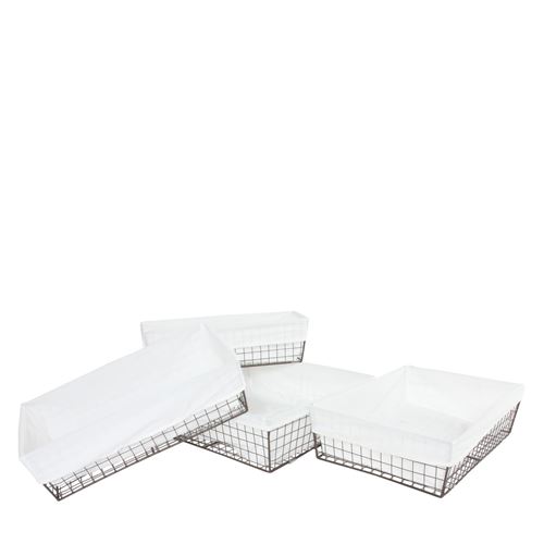 Lot de 4 paniers Tanta pour la salle de bain métal avec enveloppe en tissu