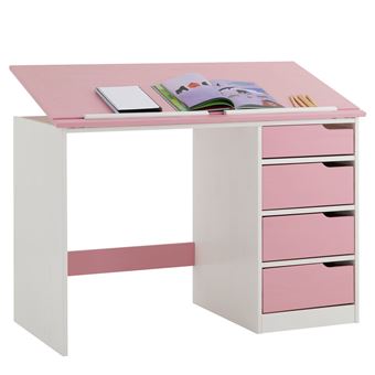 Bureau Enfant Emma En Pin Massif 4 Tiroirs Et Plateau Inclinable Lasure Blanc Et Rose Bureaux Enfant Et Accessoires Achat Prix Fnac
