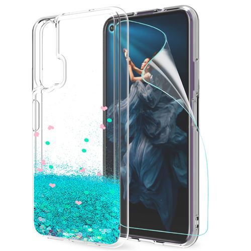 Coque Etui paillette Liquide pour Huawei Honor 20 Pro (Bleu) + Film protecteur en verre trempé