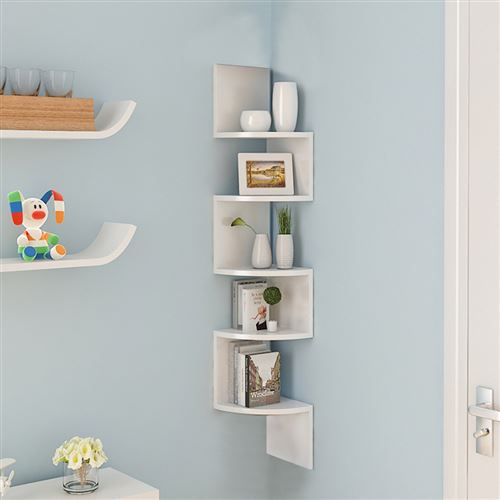 Étagère d'angle design contemporain zig zag 5 niveaux 20×20×120H cm Couleur Blanc