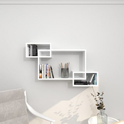 HOMEMANIA Étagère Davis Murale Flottante - pour Livres - avec Compartiments - Blanc en Bois, 100 x 20 x 59,2 cm