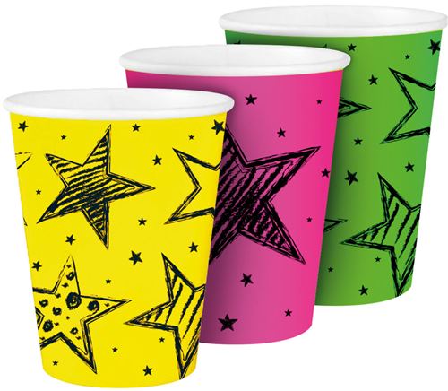 Folat mugs de fête Carton Neon Party jaune/rose/vert 6 pièces