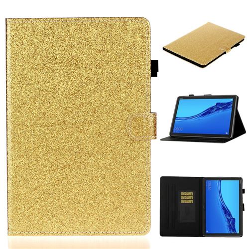 Etui en PU poudre scintillante brillante avec porte-cartes or pour votre Huawei MediaPad M5 lite 10