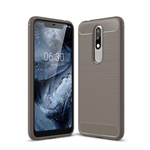 Coque Souple en Gel Silicone pour Nokia 5.1 Plus Carbone effet Brossé - Gris