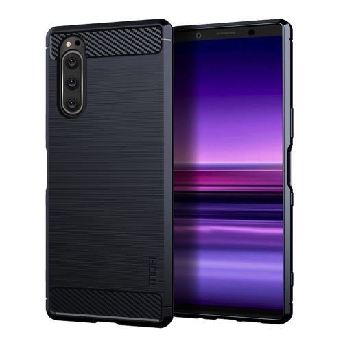 Coque en TPU fibre de carbone brossée bleu foncé pour votre Sony Xperia 2/XZ5