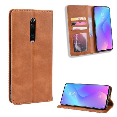 Etui en PU style vintage marron pour votre Xiaomi Redmi K20/K20 Pro/Mi 9T/Mi 9T Pro