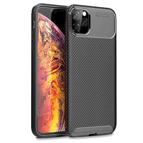 Coque iPhone 11 Pro, Housse de Protection en Fibre de Carbone, Texture Géométrique, Anti-Empreintes, Anti-Rayures, Antichoc - Noir