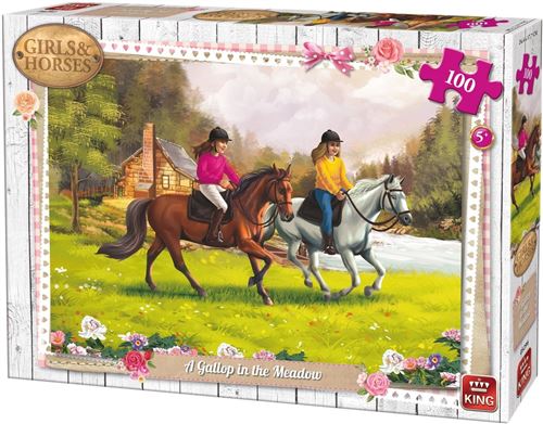 Puzzle 100 Pièces : Girls & Horses, King International