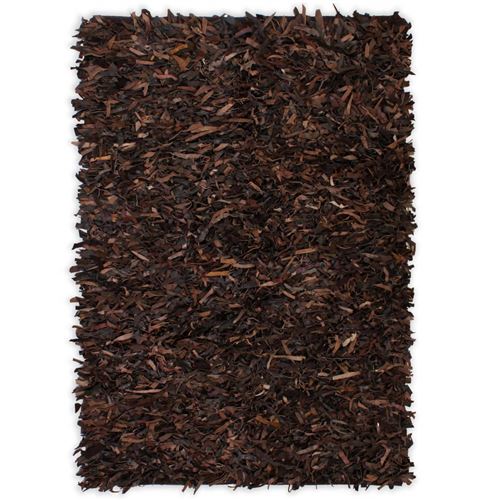 vidaXL Tapis shaggy Cuir véritable 190 x 280 cm Marron