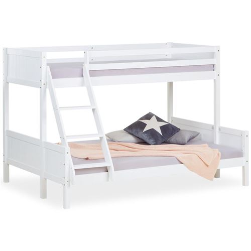 Lits superposes 90x200 mezzanine et lit de jeunesse 140x200 bois blanc