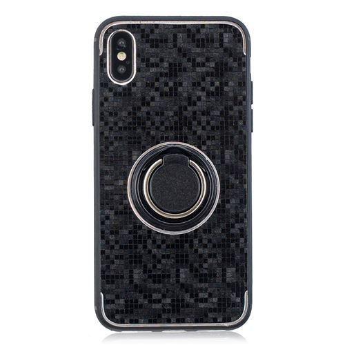 Coque en TPU motif mosaïque hybride avec anneau de doigt noir pour votre Apple iPhone X