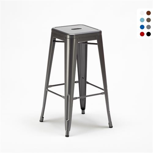Tabouret Tolix industriel en acier et métal pour bars et cuisines Steel Up, Couleur: Gris