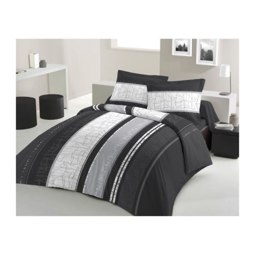 lovely home parure de couette coton confussus - 1 housse de couette 200x200 cm + 2 taies d'oreillers 65x65 cm noir