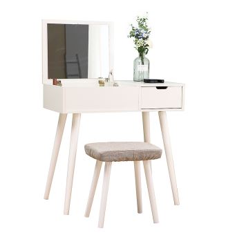Blanc Coiffeuse Table De Maquillage Moderne Pliable Et Escamotable Avec Tabouret Achat Prix Fnac