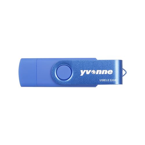 yvonne YT602-3 USB3.0 U Disque Rotatif 32Go OTG USB Flash Drive Double Ports Disque U pour téléphone / PC / ordinateur - bleu