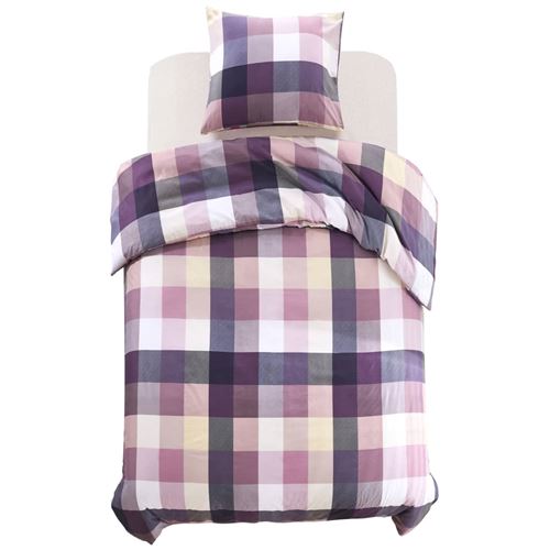vidaXL Dekbedovertrekset paars geruit 140x220/60x70 cm 2-delig