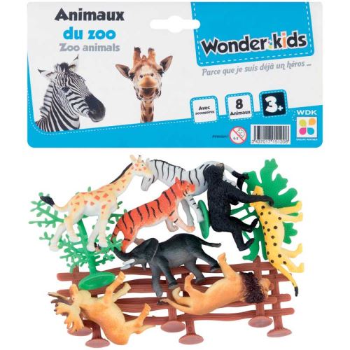 WONDERKIDS - A1500183 - 8 Animaux Zoo et Accessoires - Assortiment de petites figurines animales