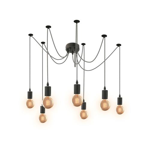 Suspension luminaire araignée 7 ampoules - L 10 x l 10 x H 250 cm - Noir