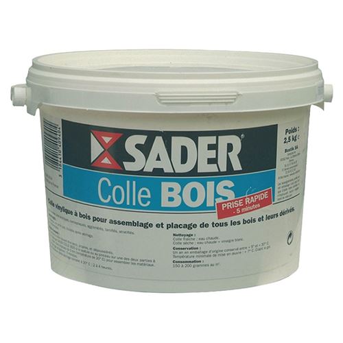 Colle &agrave; bois Sader - Prise rapide 5 minutes - Seau 2,5 kg
