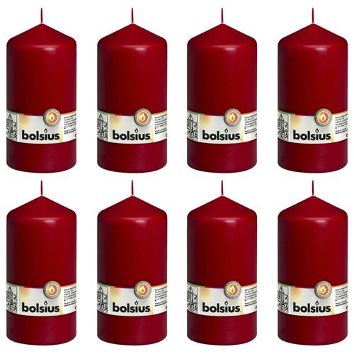Bolsius Bougies pilier 8 pcs 150x78 mm Rouge bordeaux