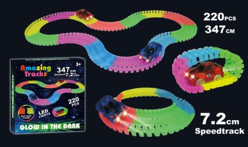AMAZING TRACKS - Circuit de Voiture Flexible. modulable. luminescent avec ses accessoires - 220 pieces