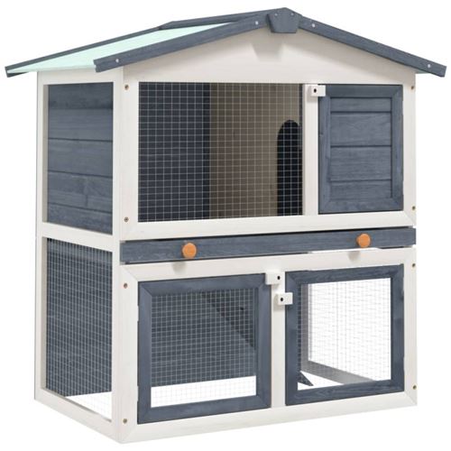 Vidaxl - Clapier d'ext&eacute;rieur 3 portes Gris Bois Gris