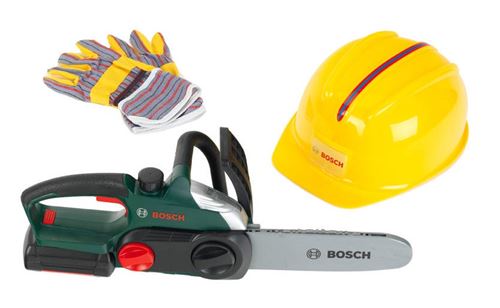 Klein Spielwerkzeug "Bosch Kettensäge mit Helm und Handschuhe"