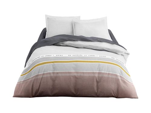 Parure de lit 2 personnes 220X240 Coton imprime gris Graphique SUNSHINE