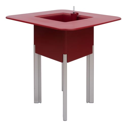 KIT Mediterraneo 95CR: Jardinière modulaire carré rouge 95 h pieds aluminium argent + table carrée rouge