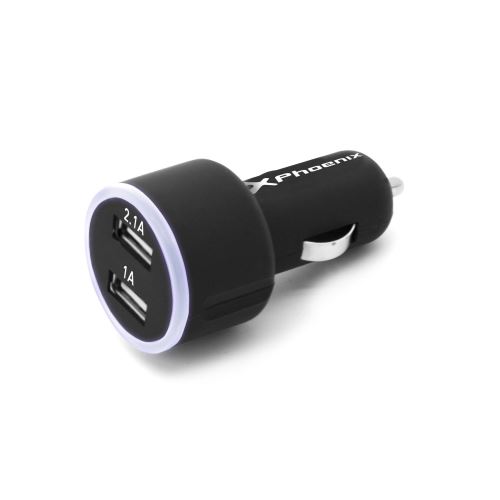 Chargeur universel Phoenix Phcarcharger2usb pour voiture / briquet 5v / 2 X Usb 3.1a avec fini noir en silicone à couleur claire