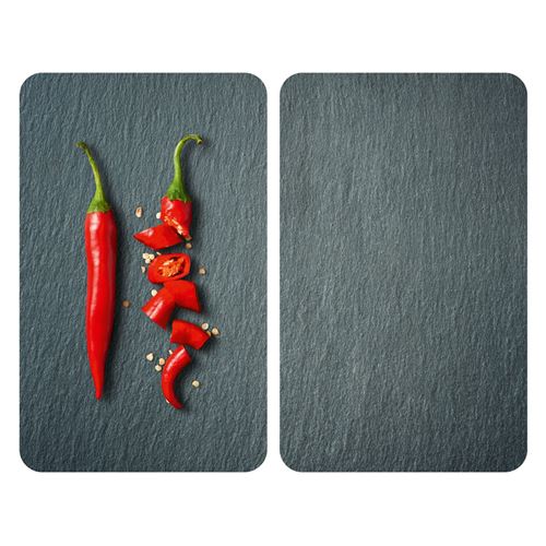 2 Couvre-plaques universel Piment - 30 x 52 cm - Gris et rouge