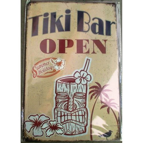 plaque tiki bar open mug fleur hibiscus tole deco diner us