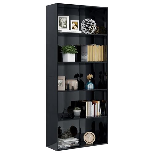 vidaXL Bibliothèque à 5 niveaux Noir brillant 80x30x189 cm Aggloméré
