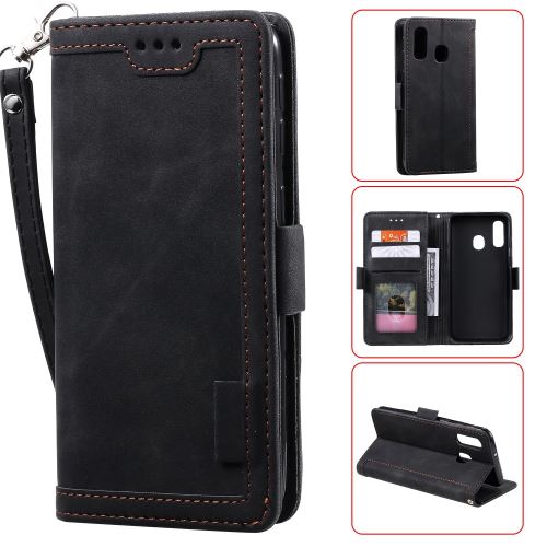 Etui en PU flip style d'épissage vintage avec support noir pour votre Samsung Galaxy A20e