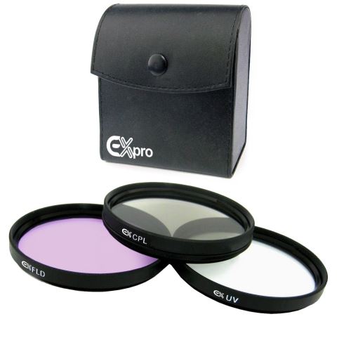 Ex-Pro Set de 3 filtres professionnels en verre UV/polarisant/FLD avec étui en cuir 58 mm